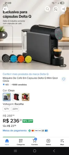 Cafeteira Delta Q cápsulas