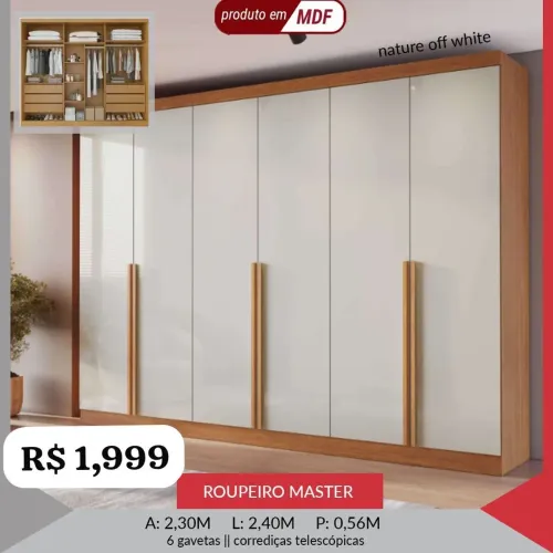 Guarda Roupa Casal 6 portas MDF