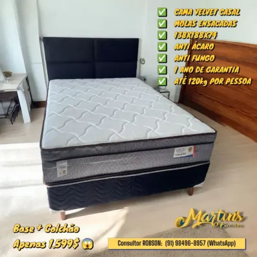 Cama de Casal Molas Ensacadas Velvet