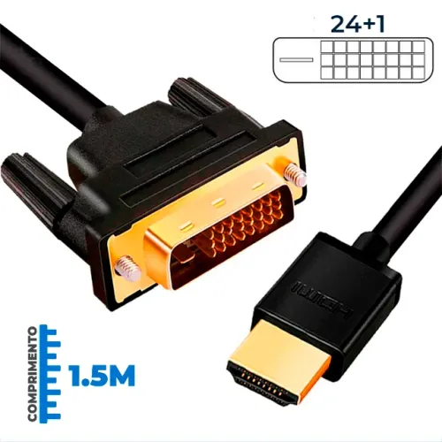 Cabo Adaptador Dvi Para Hdmi 1,5 Metros Bidirecional 24+1 Full Hd 1080p