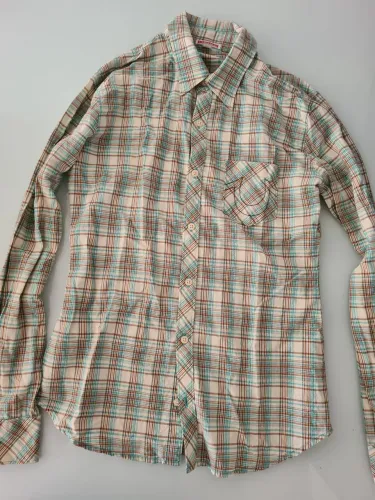 Camisa Xadrez True Religion - Vintage 00s com fio de lurex e logo no bolso - Made in India