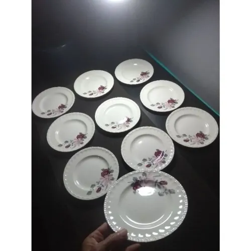 Conjunto 10x Pratos em Porcelana / Faiança Dura | Porto Ferreira | Déc. 80 | Perfeitos