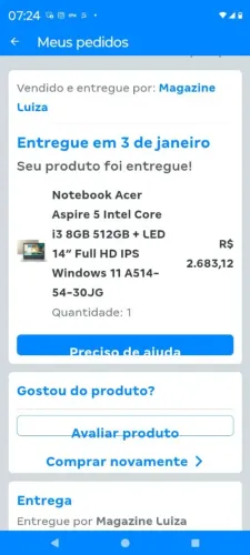 Notebook Acer Aspire 5 i3 8GB 512GB + LED 14" Full HD IPS Windows 11