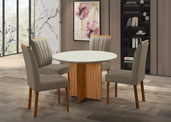 Mesa de Jantar Redonda 4 Cadeiras Decor em Madeira t43