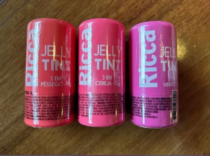 Kit com 3 unidades Ricca Jelly Tint - 3 em 1 - Pêssego, Cereja e Vinho