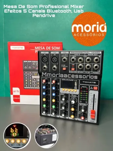 Mesa De Som Profissional Mixer Efeitos 5 Canais Bluetooth, Usb Pendrive