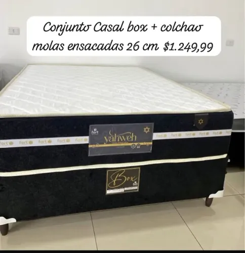 Conjunto Cama Casal Box + Colchão Molas Ensacadas, Mega Oferta