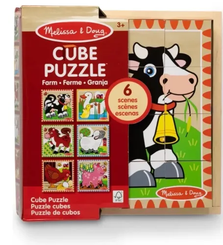Cubo De Madeira Puzzle Melissa & Doug Farm Com Bandeja De Ar