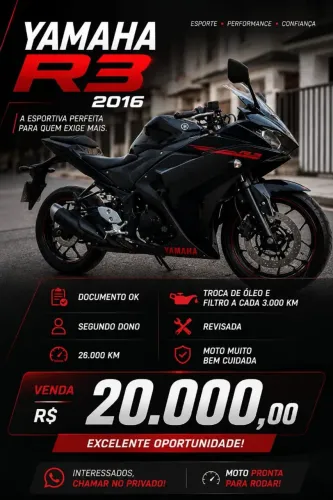 Yamaha R3 2016 ? 26.000 km ? 2º Dono ? Revisada ? R$ 20.000