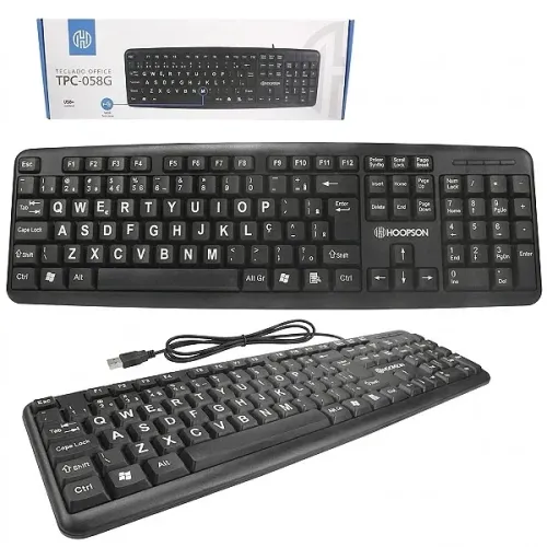 Teclado Com Fio USB com Letras Grandes Preto - Hoopson