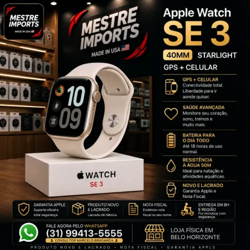 Apple Watch SE 3 40mm GPS + Cellular Starlight Novo Lacrado