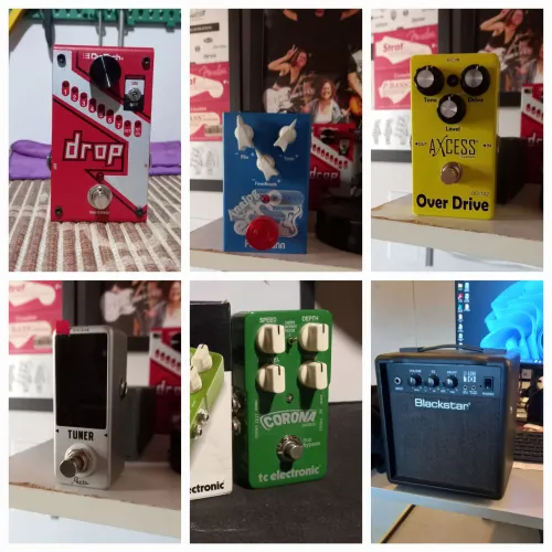 Amplificador e pedais de guitarra