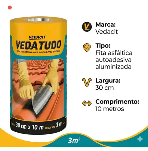 Fita Asfáltica auto adesiva Aluminizado 30cm x 10m Vedacit