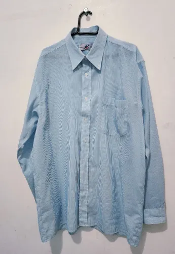 Camisa Social Listrada Azul e Branco | Algodão | Caimento Reto | Tam 40 (P/M)