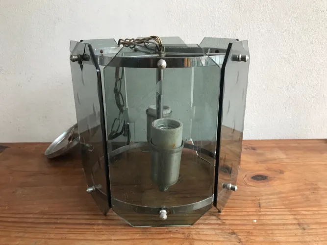 Lustre Cromado Com Vidro Fumê Bisotado/lapidado  (Usado