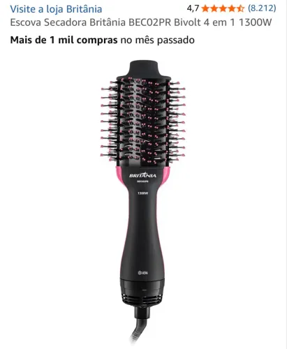 Escova secadora Britânia 1300w bivolt