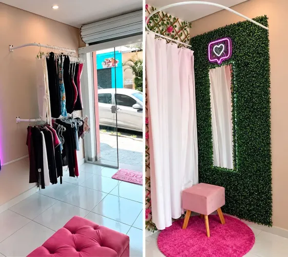 Provador arco com cortina de cetim , coração em led