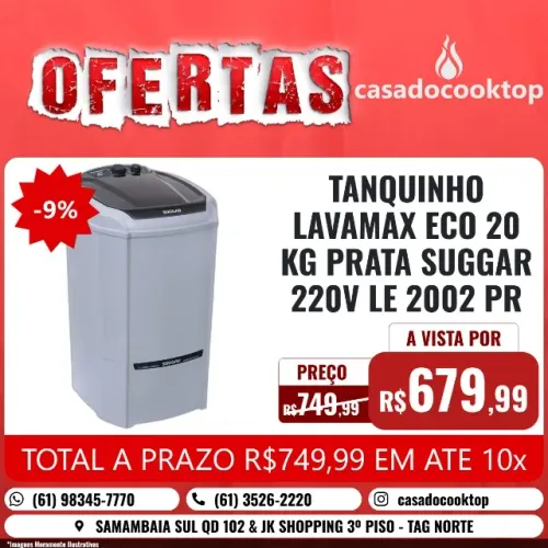 TANQUINHO LAVAMAX ECO 20 KG PRATA SUGGAR 220V LE2002PR