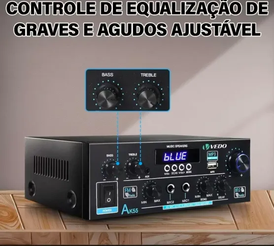Amplificador Estéreo Bluetooth c/ Controle remoto