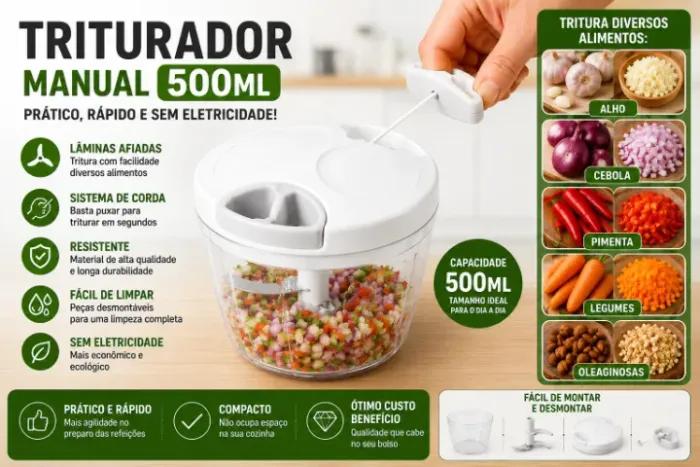 Triturador Manual 500ml para Alho e Legumes - Caixa Fechada com 60 Unidades
