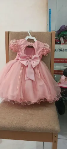 Vestido infantil rosa festa tule com pérolas