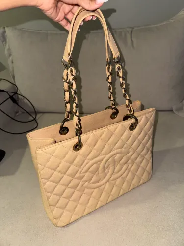 Bolsa Chanel Grand Shopping Tote GST Caviar Bege Original