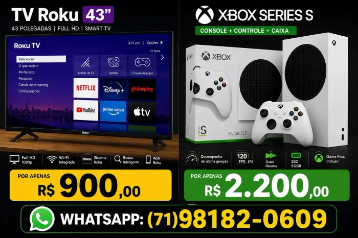 Pra vender logo tv Roku 43 e Xbox series s com controle e Caixa