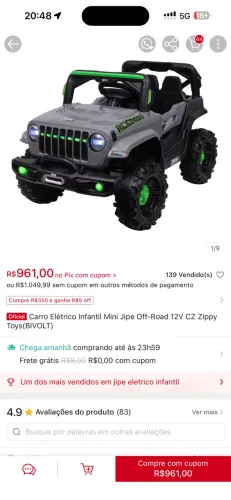 Jeep eletrico infantil
