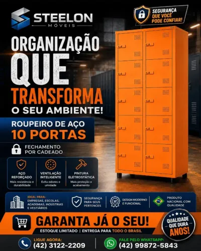 Roupeiro de Aço 10 Portas para Cadeado