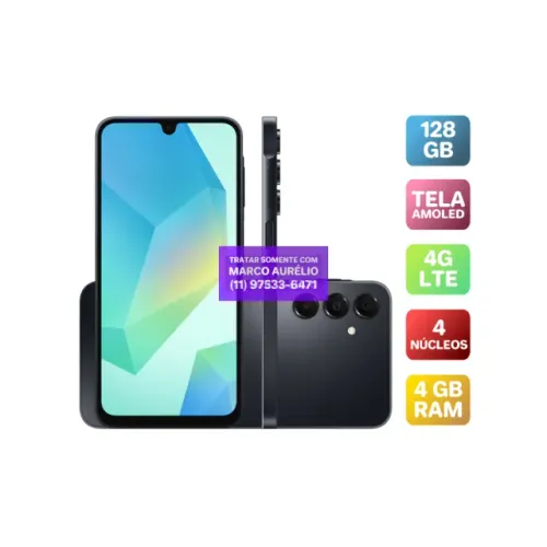 Galaxy A16 128 GB Preto com Capa, Película e Fonte - Marca no Vidro - R$ 700