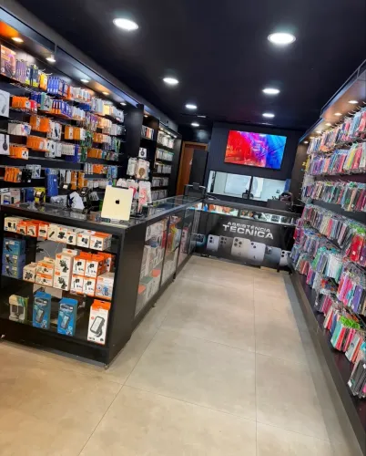 Móvel Bancada expositor Preto madeira e vidro