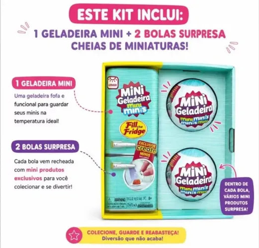 Mini geladeira colecionável com 2 bolinhas