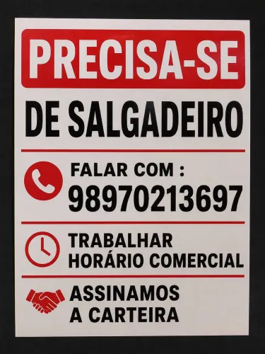 VAGA PARA SALGADEIRO COM EXPERIÊNCIA