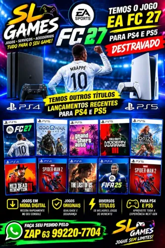 Temos jogos de Ps4 e Ps5 destravado.