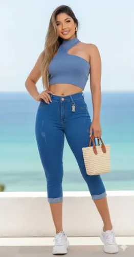 Calça Capri Jeans Azul Claro Xodó Jeans Tam 36 e 44 Promoção 69,90