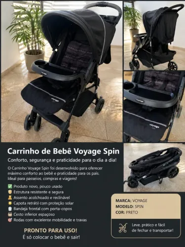Carrinho de Bebê Voyage Spin Semi Novo - Conservado e Pouco Usado