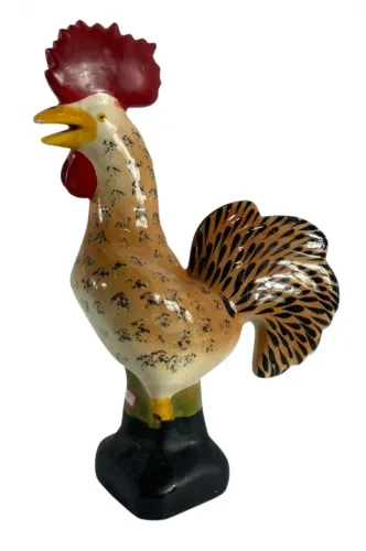 Antiga Grande escultura Galo de cerâmica com acabamento vitrificado e esmaltado