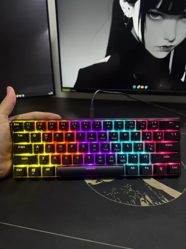 Teclado Gamer Mecânico RGB NK61 Ajazz Preto 60% Switch Red LACRADO