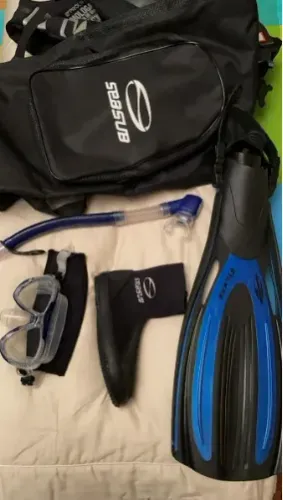 Kit Mergulho: Nadadeira Máscara Snorkel Strap Mala E Bota (Usado)