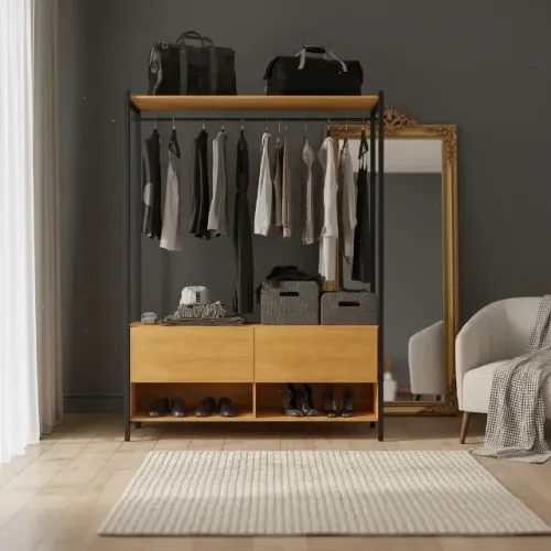 Closet Estilo Industrial 2 Gavetas Suporte Para Cabide Klm 170cm altura, 120cm largura, 45