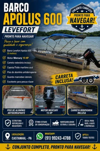 Barco leve forte com motor e carreta rodoviária