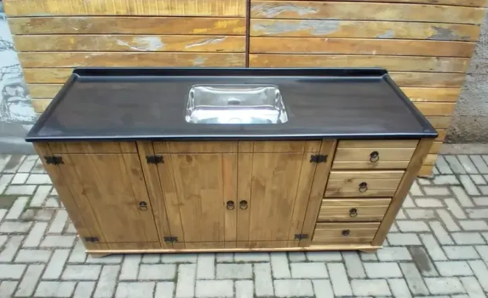 Balcão De Pia + Tampo Granitado Com Cuba Inox Funda