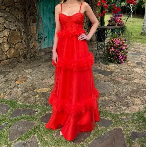 Vestido de festa longo laranja