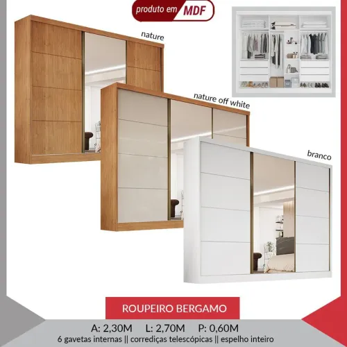 Roupeiro bergamo 3Pts de espelho
