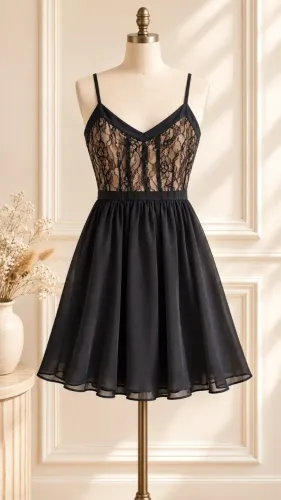vestido curto preto com renda floral 40