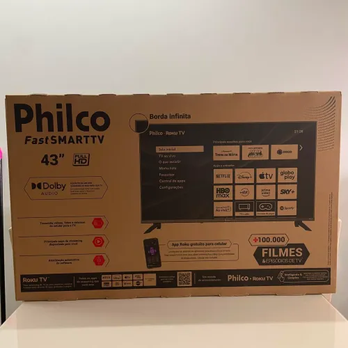 TV 43 SMART PHILCO ROKU TV NOVA SEM USO