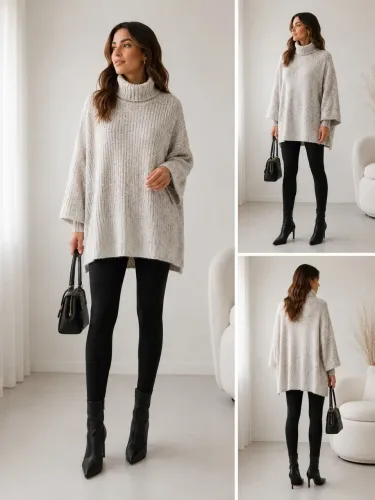 Poncho mescla branco tamanho único