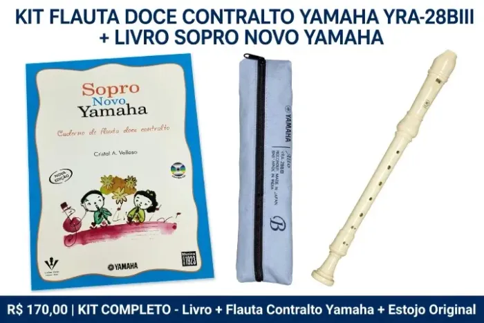 Kit flauta doce contralto Yamaha YRA-28BIII (estojo original) + livro sopro novo Yamaha
