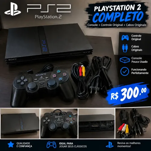 ? PlayStation 2 PS2 + Controle Original + Cabos Originais | Pouco Usado