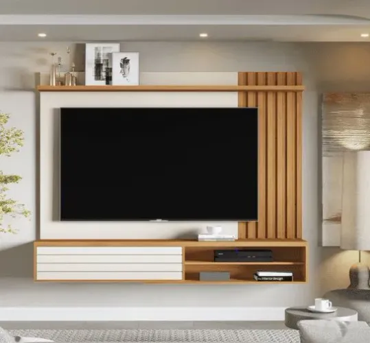 Painel Home Ripado para Sala Estar Suspenso Munique com 1 Porta Off / Nature Giga<br>